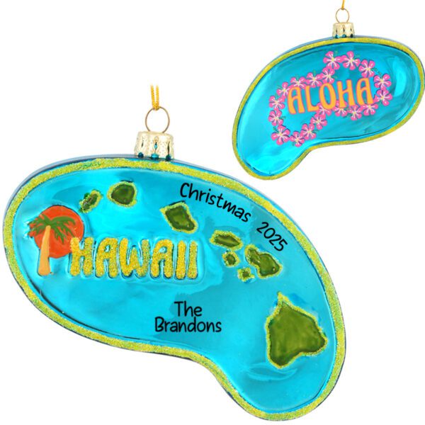 Personalized HAWAII 2-Sided Glittered GLASS Ornament