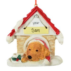 GOLDEN RETRIEVER In Doghouse Christmas Ornament MAGNET