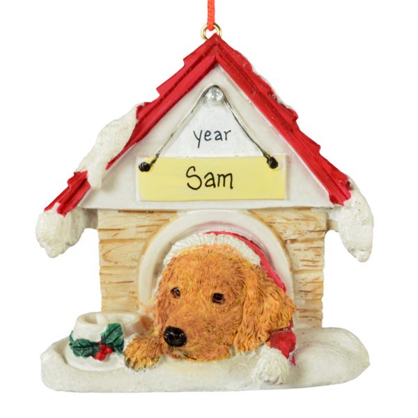 GOLDEN RETRIEVER In Doghouse Christmas Ornament MAGNET