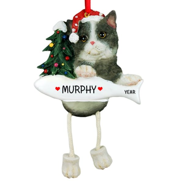 BLACK And WHITE CAT Dangling Legs Ornament