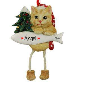 ORANGE TABBY CAT With Dangling Legs Ornament