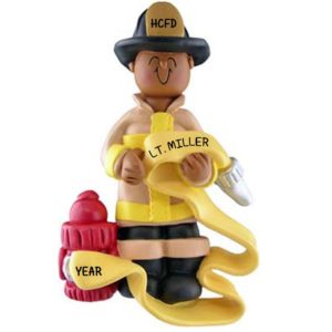 AFRICAN AMERICAN MALE Firefighter Christmas Ornament