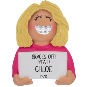 Personalized BRACES Off GIRL Metal Mouth Ornament BLONDE GIRL