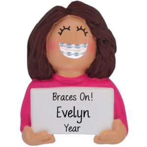 Personalized BRACES On GIRL Christmas Ornament BRUNETTE