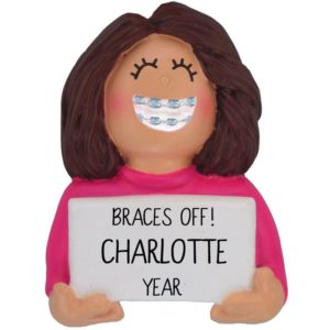 BRACES Off Personalized Christmas Ornament GIRL BRUNETTE