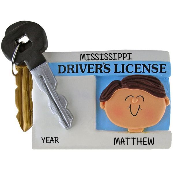 BOY New Driver License Personalized Ornament BROWN Hair