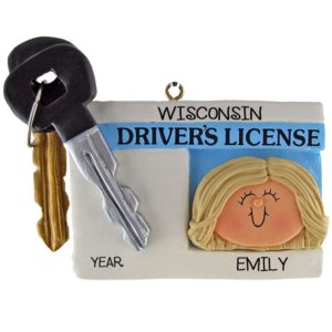 Personalized New Driver License & Key Ornament BLONDE GIRL