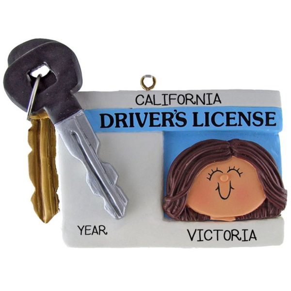 GIRL New Driver License & Key Ornament BRUNETTE