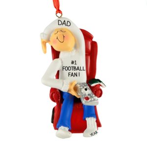 Football Fan In Recliner Using Remote Control Ornament