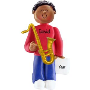Boy Playing SAXOPHONE Personalized Ornament AFRICAN AMERICAN