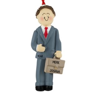Male Dressed In Suit & Tie Personalized Ornament BROWN Hair