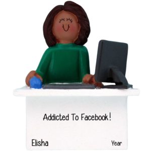 Addicted To Facebook Female Sitting At Computer Ornament ETHNIC