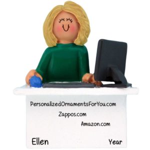 FEMALE Online Shopper Sitting At Computer Ornament BLONDE