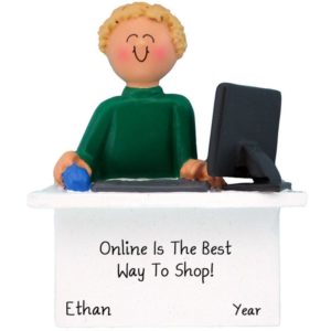 MALE Online Shopper Sitting At Computer Ornament BLONDE