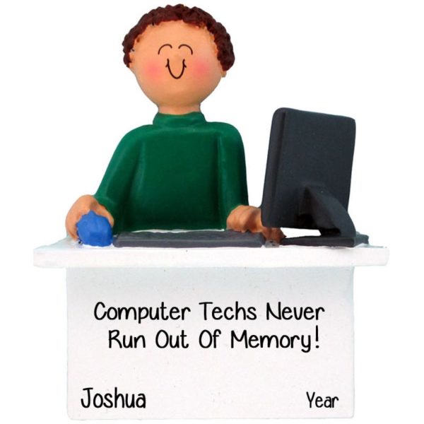 Personalized Male Computer Tech Ornament BROWN Hair