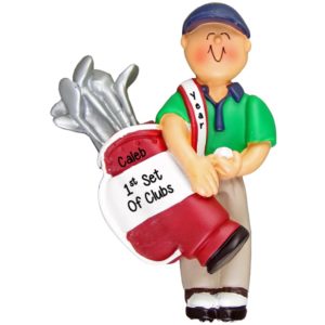 Personalized Boy Carrying His 1ST Golf Clubs Ornament
