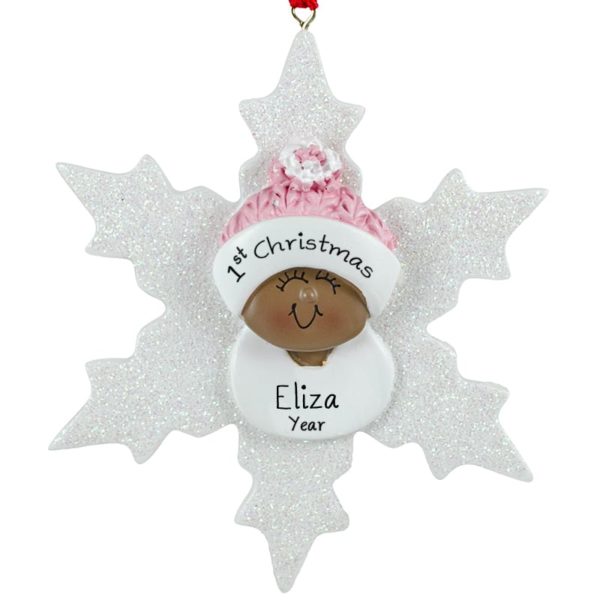 AFRICAN AMERICAN Baby GIRL's First Christmas Snowflake Ornament