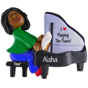 Image of FEMALE Pianist Personalized Holiday Ornament AFRICAN AMERICAN