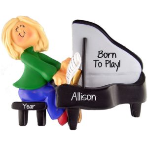 FEMALE Playing Piano Personalized Christmas Ornament BLONDE