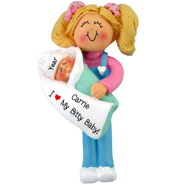 Girl Holding Doll Personalized Christmas Ornament BLONDE