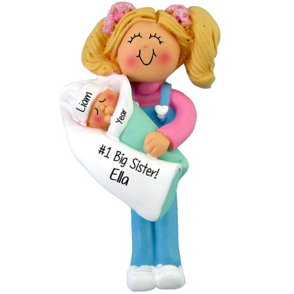 Personalized Big Sister Holding Baby Ornament BLONDE