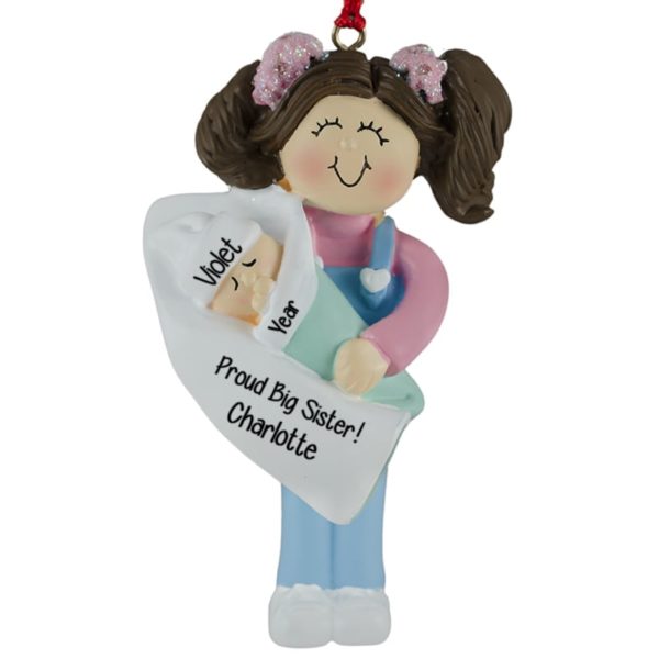 Personalized Big Sister Holding Baby Ornament BRUNETTE