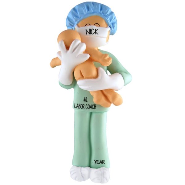 Image of Labor Coach Wearing GREEN Scrubs Ornament