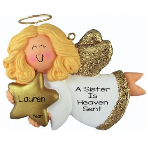 Personalized Sister Angel Glittered Wings Ornament BLONDE