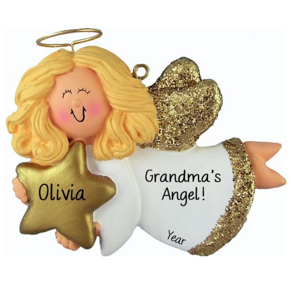 Grandma's Angel GIRL Gold Glittered Wings Ornament BLONDE
