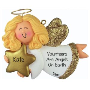 Image of Personalized Volunteer Angel Glittered Wings Ornament BLONDE
