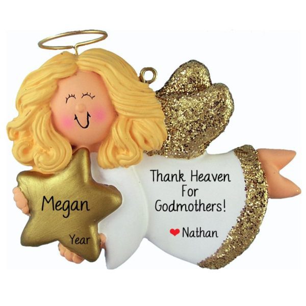 Godmother Angel Gold Glittered Wings Ornament BLONDE
