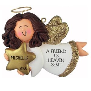 Image of Personalized Friend Angel Glittered Wings Ornament BRUNETTE