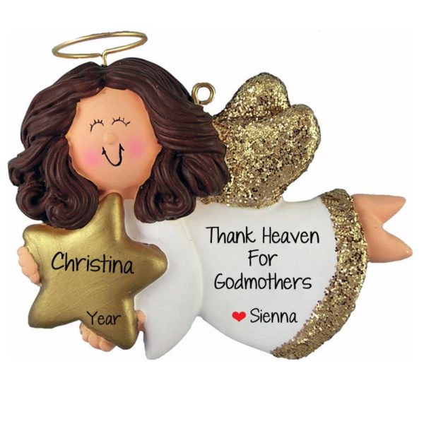 Godmother Angel Gold Glittered Wings Ornament BRUNETTE