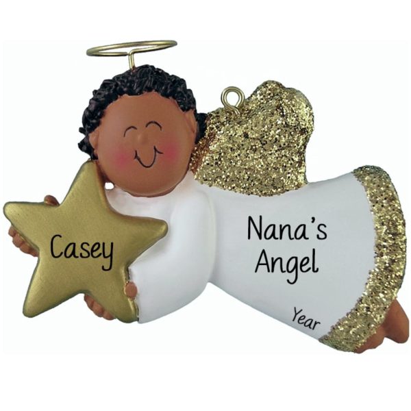 AFRICAN AMERICAN BOY Angel Gold Glittered Wings Ornament