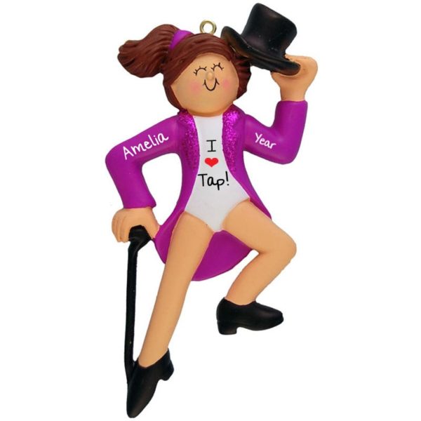 Image of BRUNETTE Tap Dancer Personalized Christmas Ornament