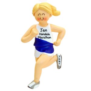 Image of BLONDE FEMALE Marathon Runner Personalized Ornament