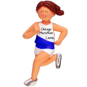 Image of BRUNETTE FEMALE Marathon Runner Personalized Ornament