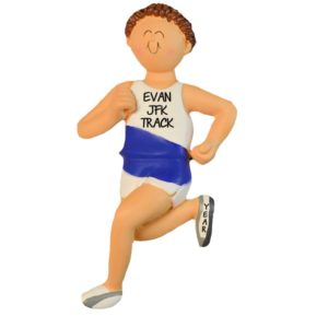 MALE Track Runner Personalized Ornament BROWN Hair