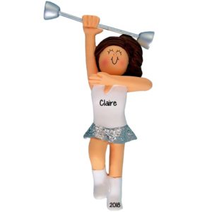 Girl Twirling A Baton Personalized Ornament BROWN HAIR