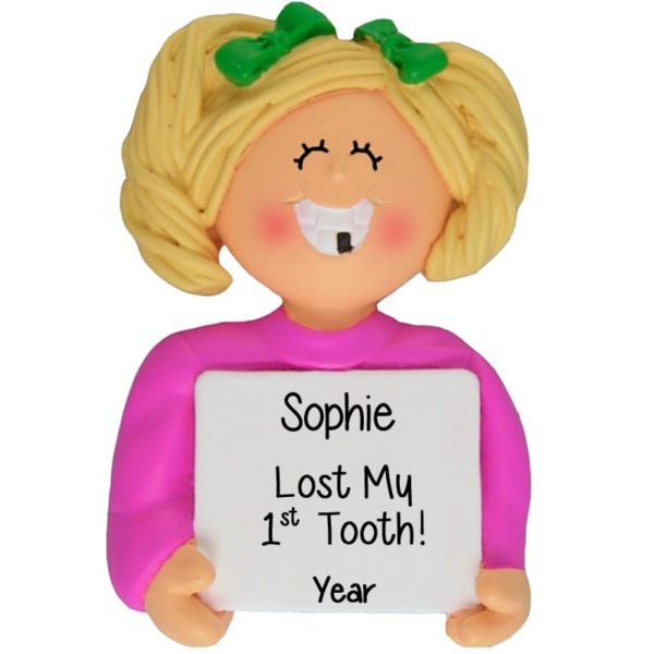 Personalized 1st Lost TOOTH Little Girl Ornament BLONDE