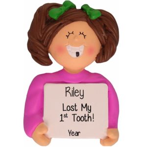 Personalized 1st Lost TOOTH Little Girl Ornament BRUNETTE