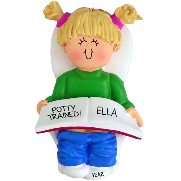 Little GIRL Potty Trained Personalized Ornament BLONDE