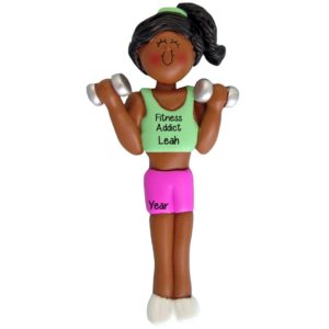 Work-Out Girl Holding Hand Weights Ornament AFRICAN AMERICAN