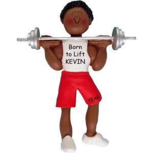 AFRICAN AMERICAN Male Weight Lifting Barbells Ornament