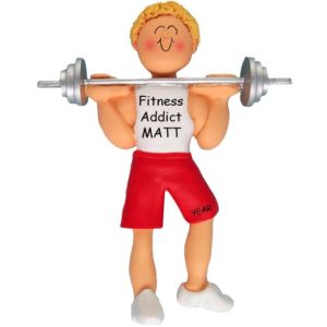 Personalized Male Weight Lifting Barbells Ornament BLONDE