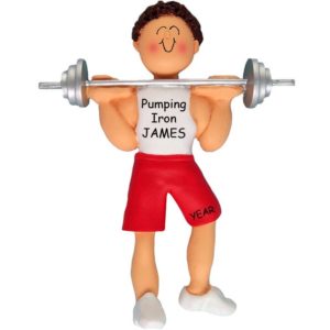 Male Weight Lifting Barbells Ornament BROWN Hair