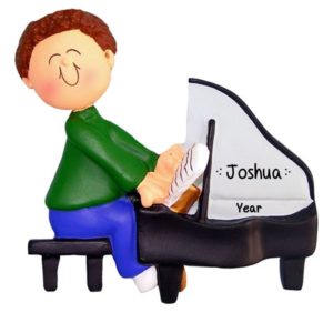 Male Playing The Piano Personalized Ornament BROWN Hair