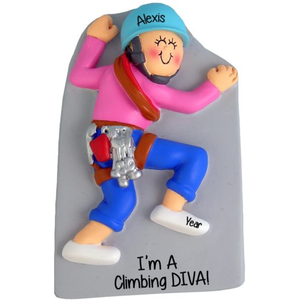 Climbing Diva Female Rock Climber Turquoise BLUE Helmet Ornament