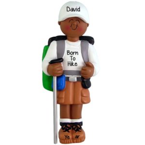 Hiker With Backpack And Walking Stick African American MALE Ornament