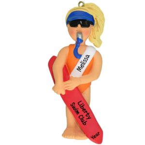 Personalized Girl Lifeguard Whistle In Mouth Ornament BLONDE